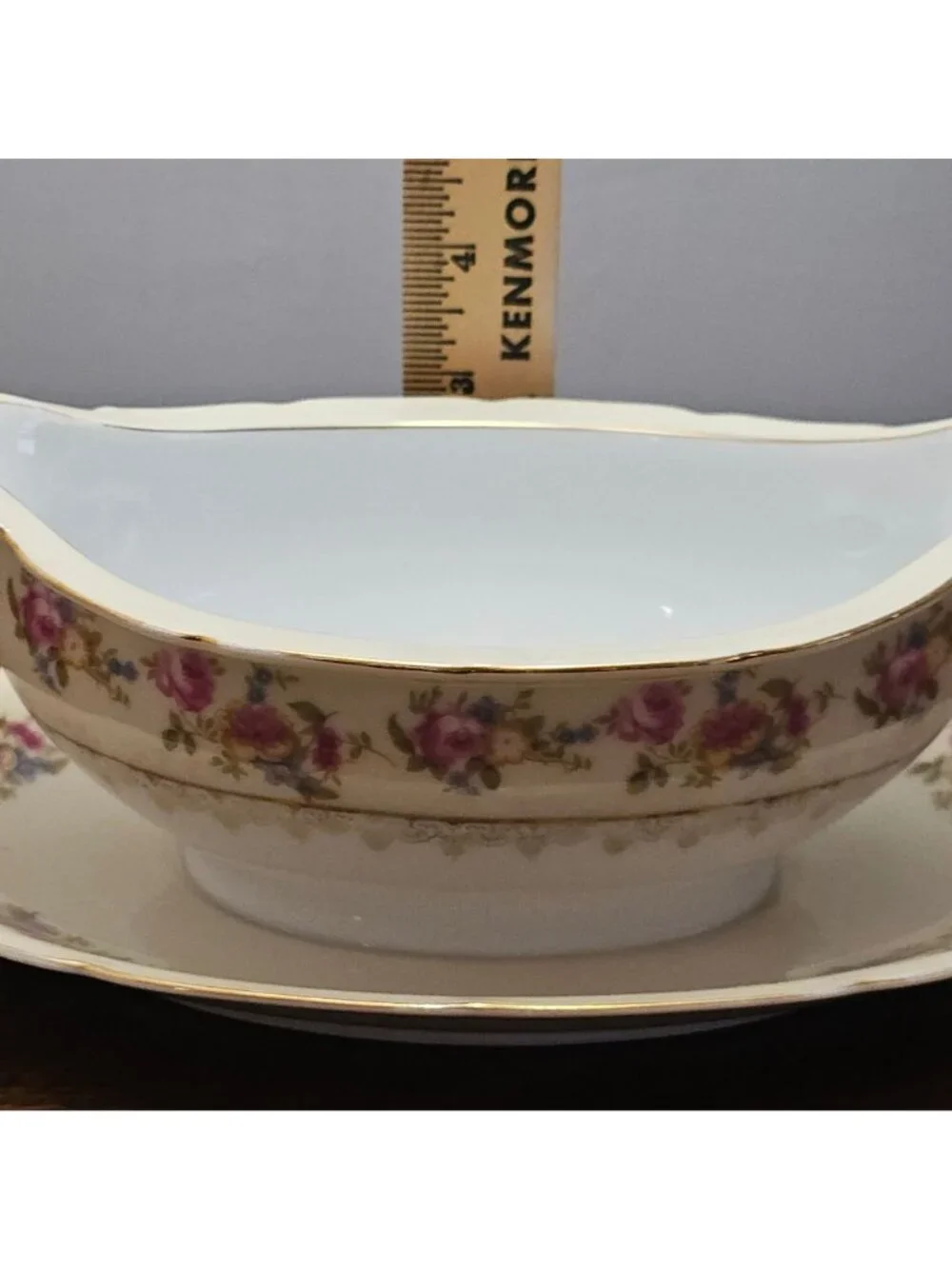 Gold Castle Hostess Gravy Boat 40s Occupied Japan vtg floral cabbage rose gold